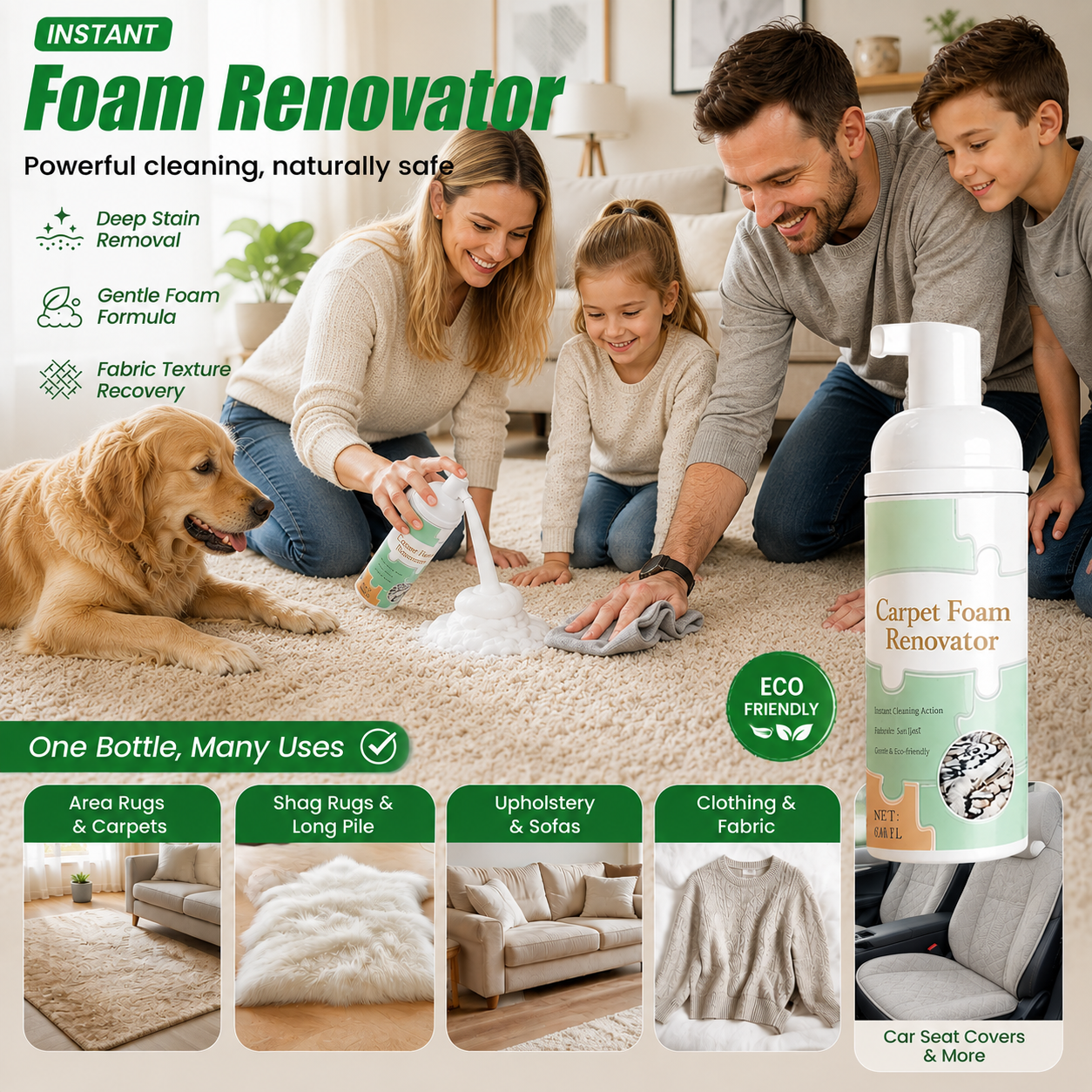 🔥🧼Waterless Carpet Foam Stain Remover With Towel Carpet Foam Renovator